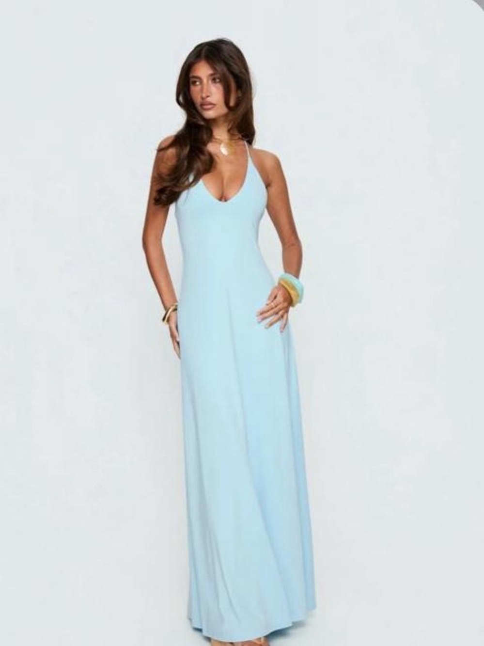 Princess Polly Light Blue Backless V-Neck Maxi Dress